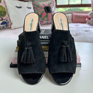 Karl Lagerfeld Paris Black Holly Leather Tassel Mules, 7.5